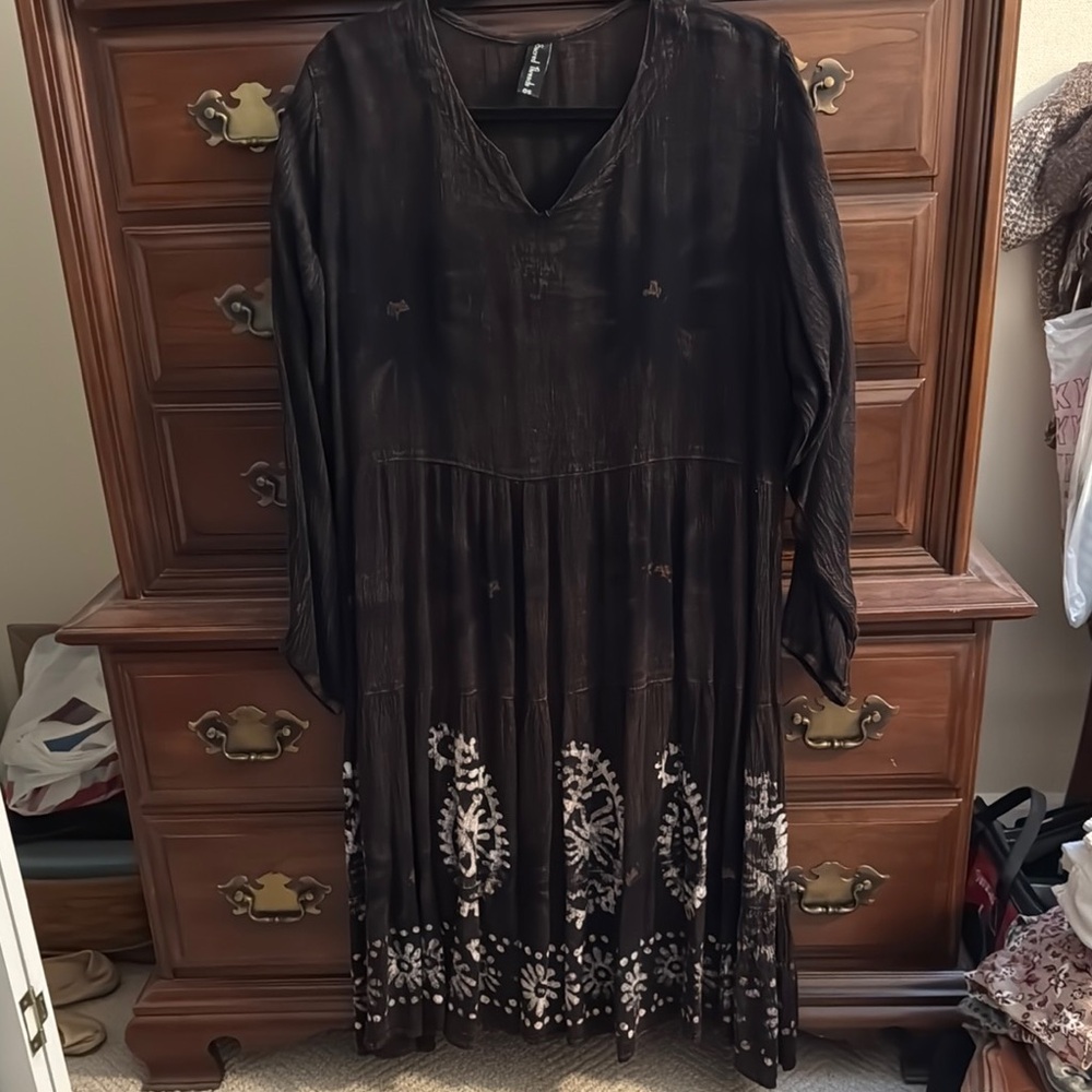 Sacred Threads Black and White Embellished Long Sleeve Sundress